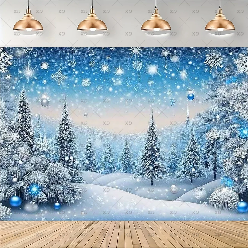 Winter Snow Christmas Backdrop Forest Snowing Street Scenery Photography Background Holiday Party Photo Booth Banner Supplies