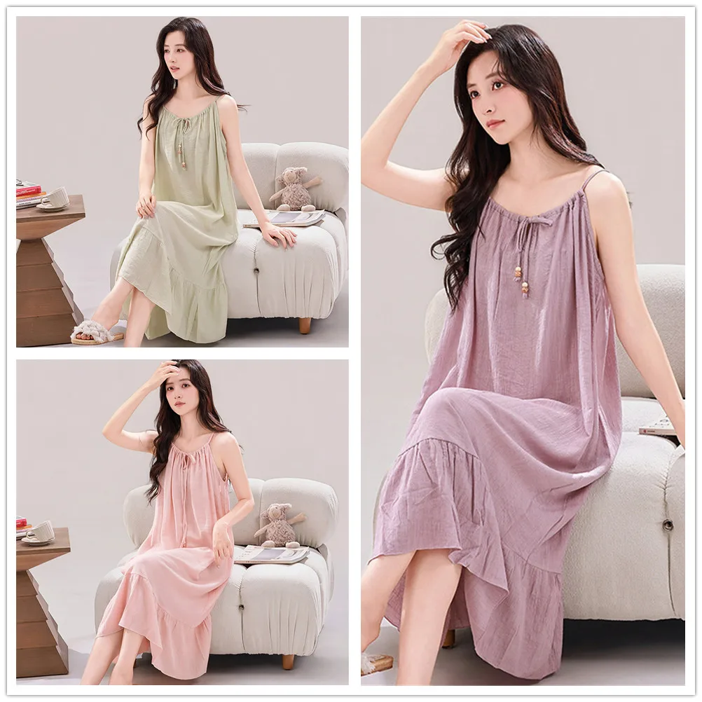 Women Nightgowns Modal Night Dress Sexy Spaghetti Strap Casual Home Dress Night Shirt Solid Color Sleepwear Nightwear