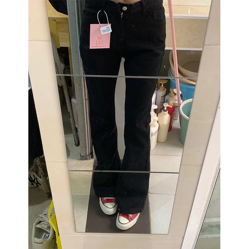 

Bla Fce Lined High Waist Bell Bot Jeans Women's Autumn Winter New Sle Slimming Small Size Hoof Pants