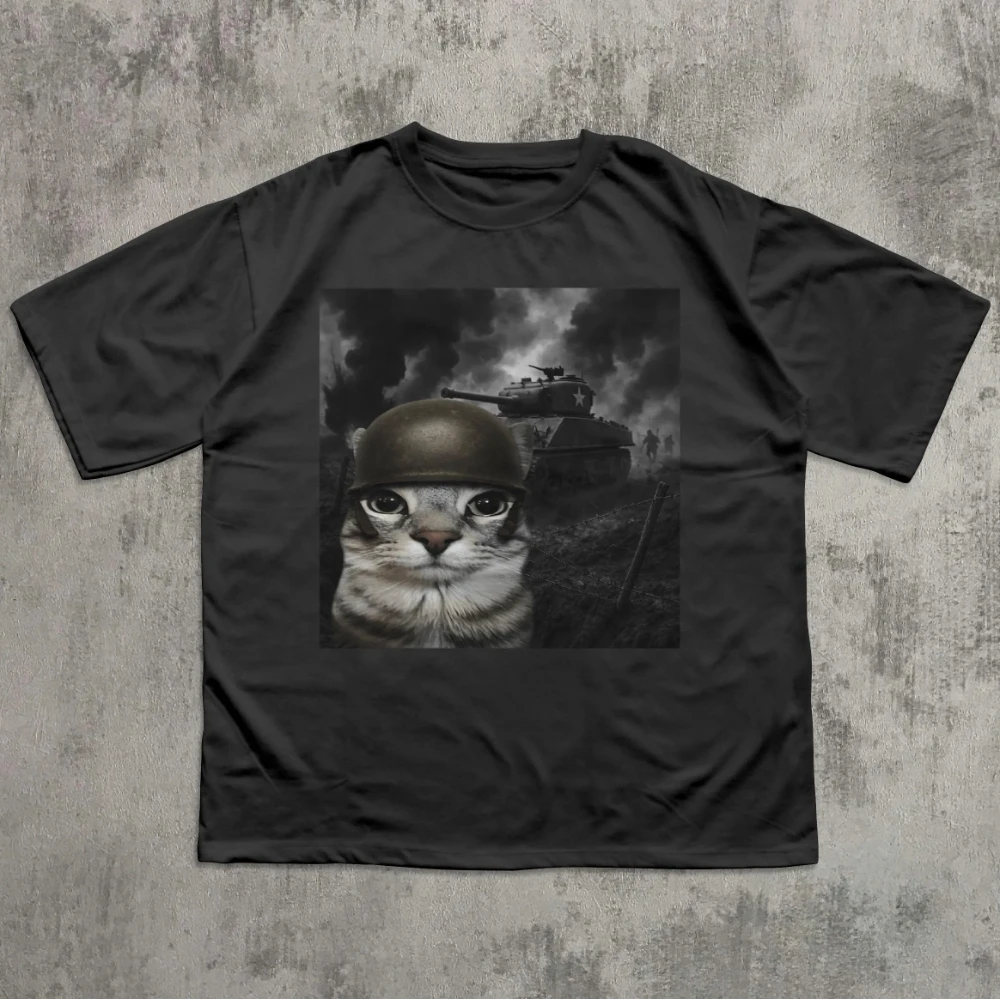 Cat in Battlefield Funny Meme Stupid Gifts Silly Cats T-shirt Kitten Soldier Tshirt Weird Shirts, Cringey Tees, Cat Lover Gifts