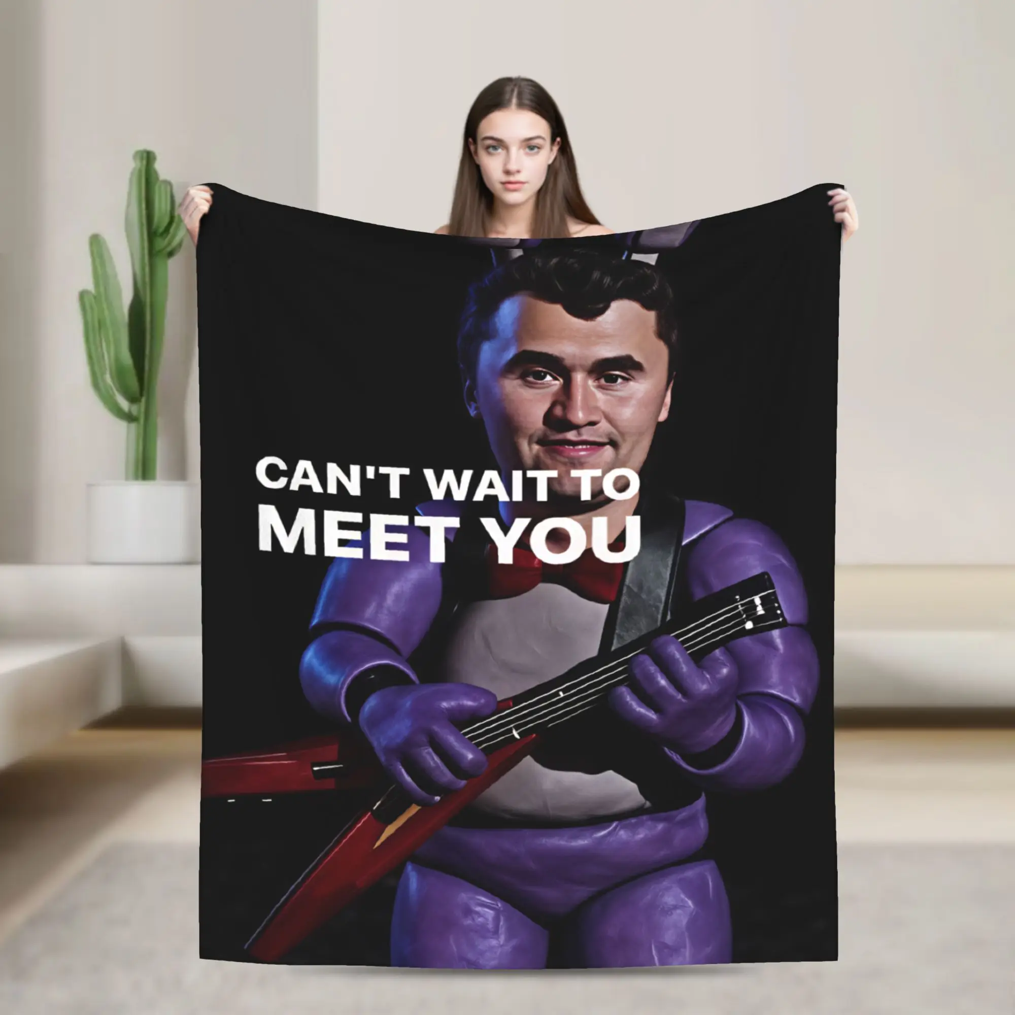 Can't Wait To Meet You Purple Bunny Animatronic Charlie Kirk Blanket  Soft Plush Throw Blanket For Chair Sofa Bedspread Cover