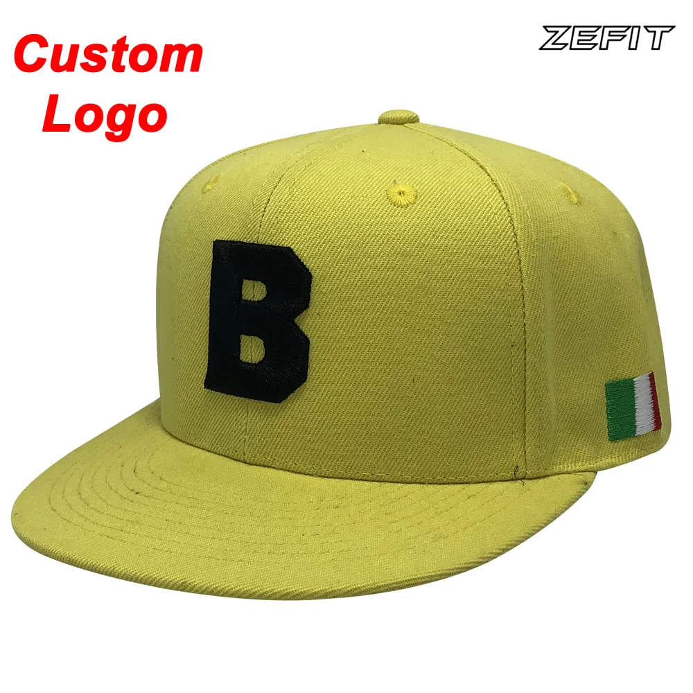 

Custom Duck Peaked Cap Light Yellow Personal Number Club Name 3D Embossed Raised Text Logo Hip Hop Baseball Football Tennis Hat