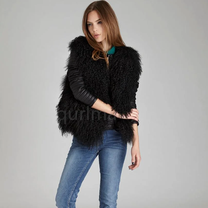 Women's genuine Mongolian sheepskin vest, sheepskin jacket, fur coat, vest