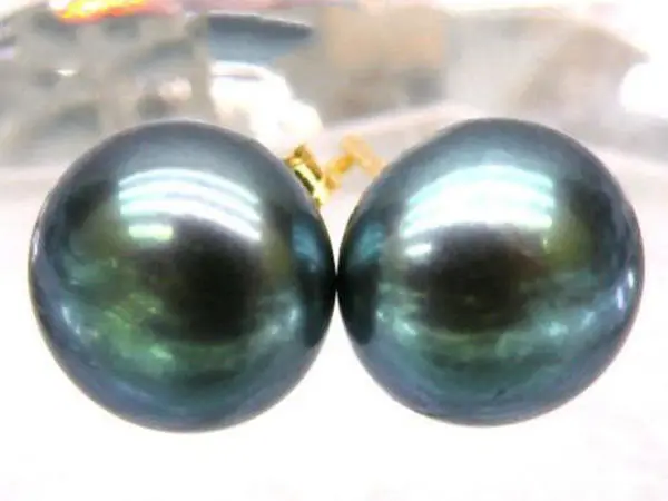 

10-10.5mm AAA+++ perfect bread peacock green south sea pearl stud earring