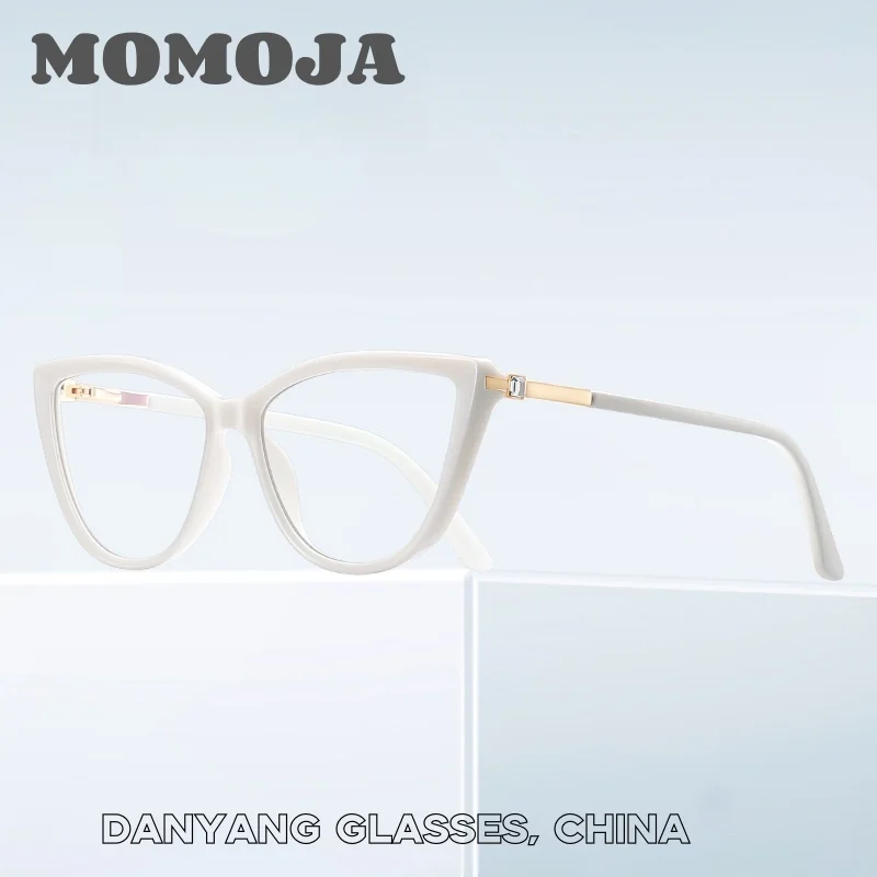 

MOMOJA New Retro Board Women's Eyeglass Frame Fashionable Cat's Eye Metal Spring Leg Prescription Glasses For Women 2239