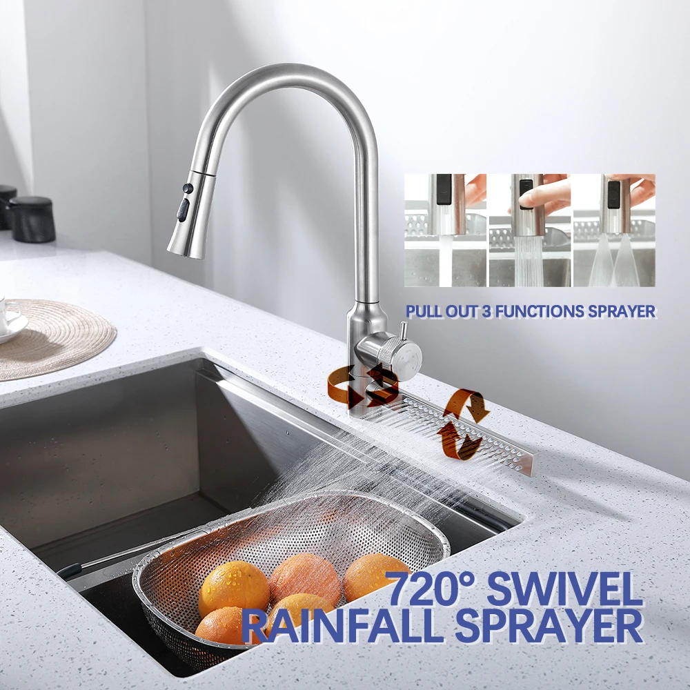 

Free Shipping Multifunctional Rainfall Stainless Steel Pull Out Waterfall Kitchen Sink Faucet