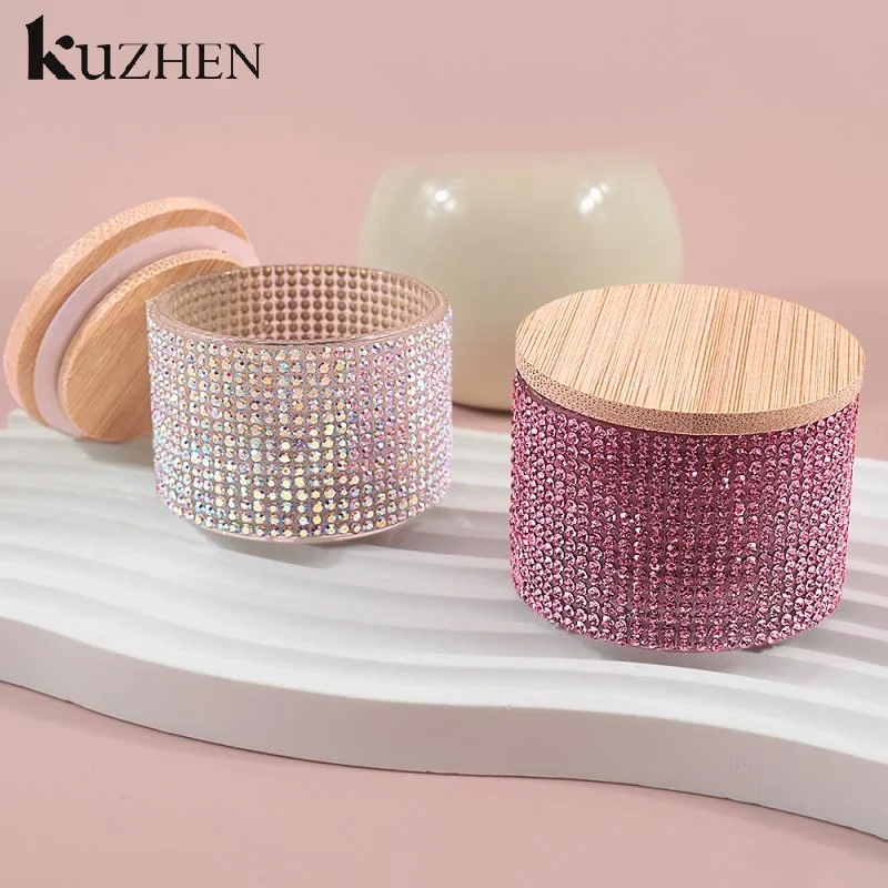 Tazza per unghie Tazza in vetro cristallo di diamante Porta ciotola per liquido acrilico Lavaggio per penna per unghie Piatto Dappen con coperchio in legno Strumento per manicure di lusso