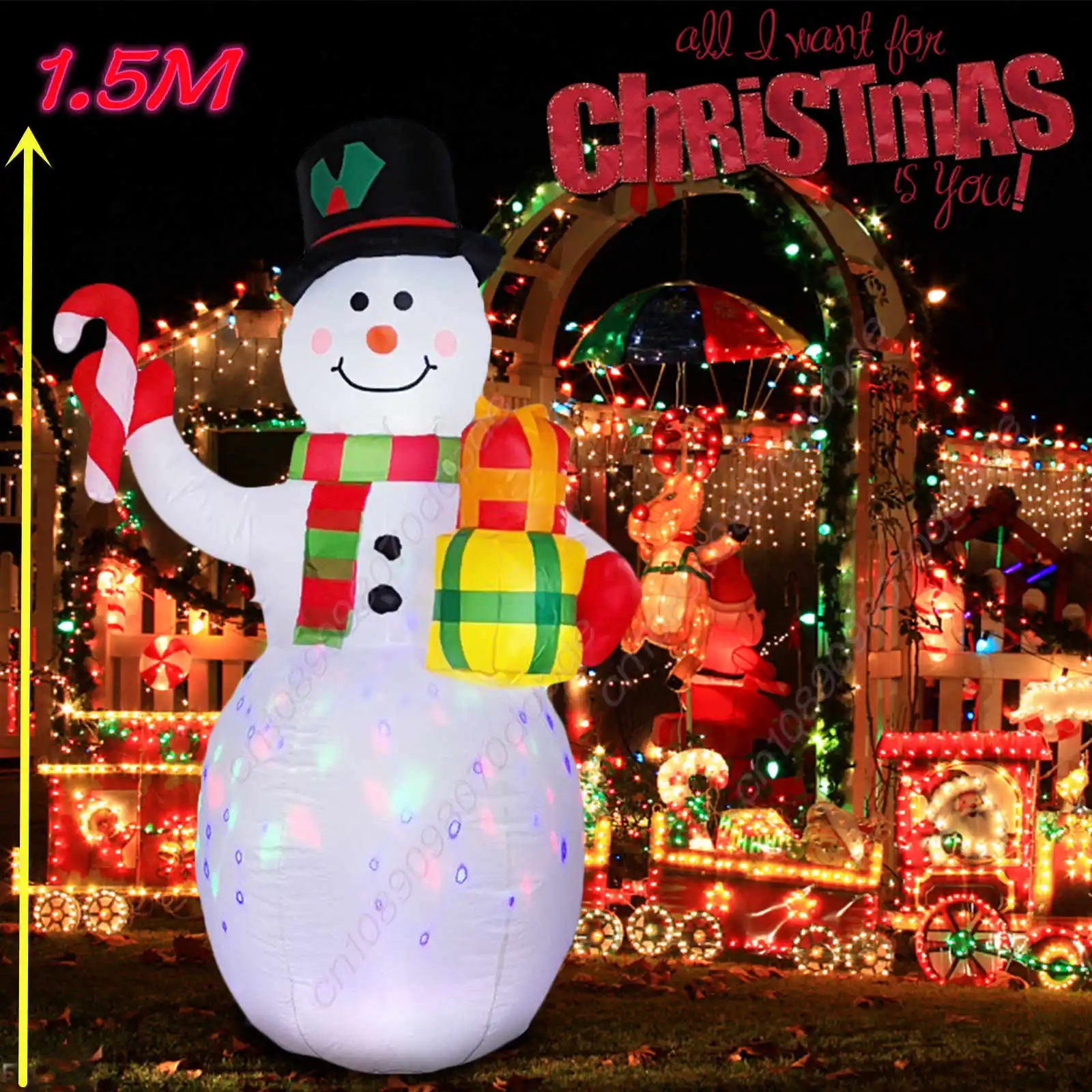 Christmas Inflatable Snowman Family Built-in LED Lights Inflatable Model Indoor Outdoor Ornament Xmas Holiday Party Garden Props