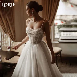LORIE Glitter Strapless Wedding Dresses Sweetheart Spaghetti Straps Pleats Bridal Gown Backless Princess Bride Dress Customized
