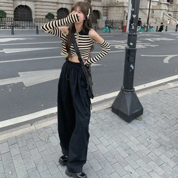 Fashion Hip Hop Workwear Casual Pants Women High Waist Wide Leg Y2k Harajuku Baggy Cargo Pants Streetwear Sweatpants Female 90s