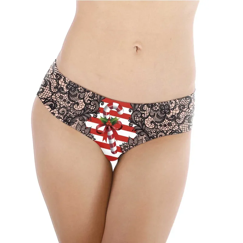 

Women Christmas Printed Panties Sexy Low Waist Briefs Cartoon Digital Printed Underwear Low-Rise G-string Underpants Tanga Mujer