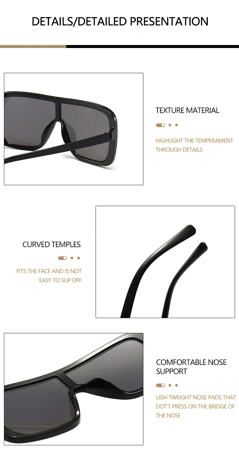 Einteilige Sonnenbrille mit großem Rahmen, Unisex, Gesichtsformungseffekt, UV400-Schutz, trendige und vielseitige Sonnenbrille 5258 – Detail 10