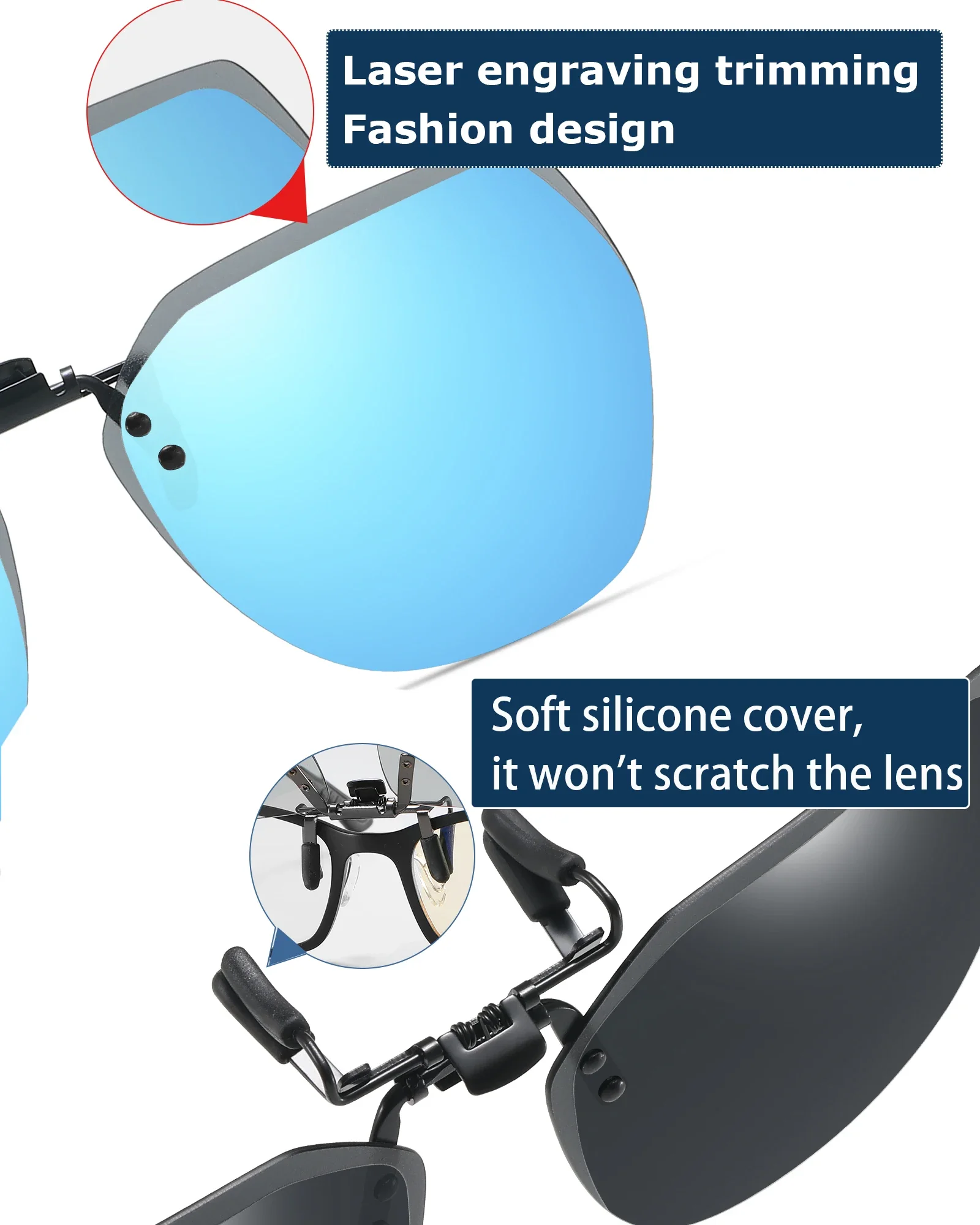 Veithdia polarisiertes Angeln im Freien Clip-On Flip-Up-Clip randlose Sonnenbrille für verschreibung pflicht ige Brille-Tac-Linse mit UV400 B11 – Detail 11