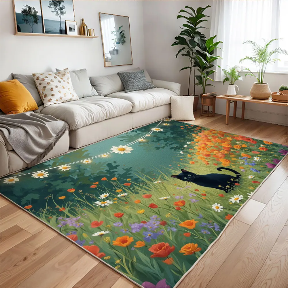 

Magical Floral Print Area Rug Non-Slip Machine Washable Floor Mat for Living Room Bedroom Office Decor Washable Carpet