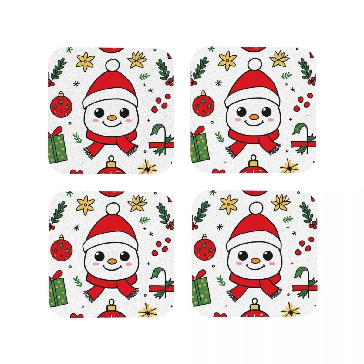 

Festive Snowman Joy Coasters Kitchen Placemats Non-slip Insulation Cup Coffee Mats For Decor Home Tableware Pads Set of 4