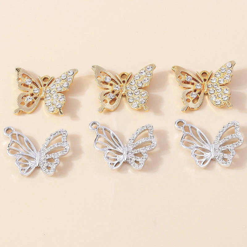 Leslie 10 Stück zarte Gold-Silber-Farbe, Kristall-Schmetterlings-Charm-Anhänger für Ohrringe, Halsketten, Damen, Schmuckherstellung, Zubehör – Detail 9