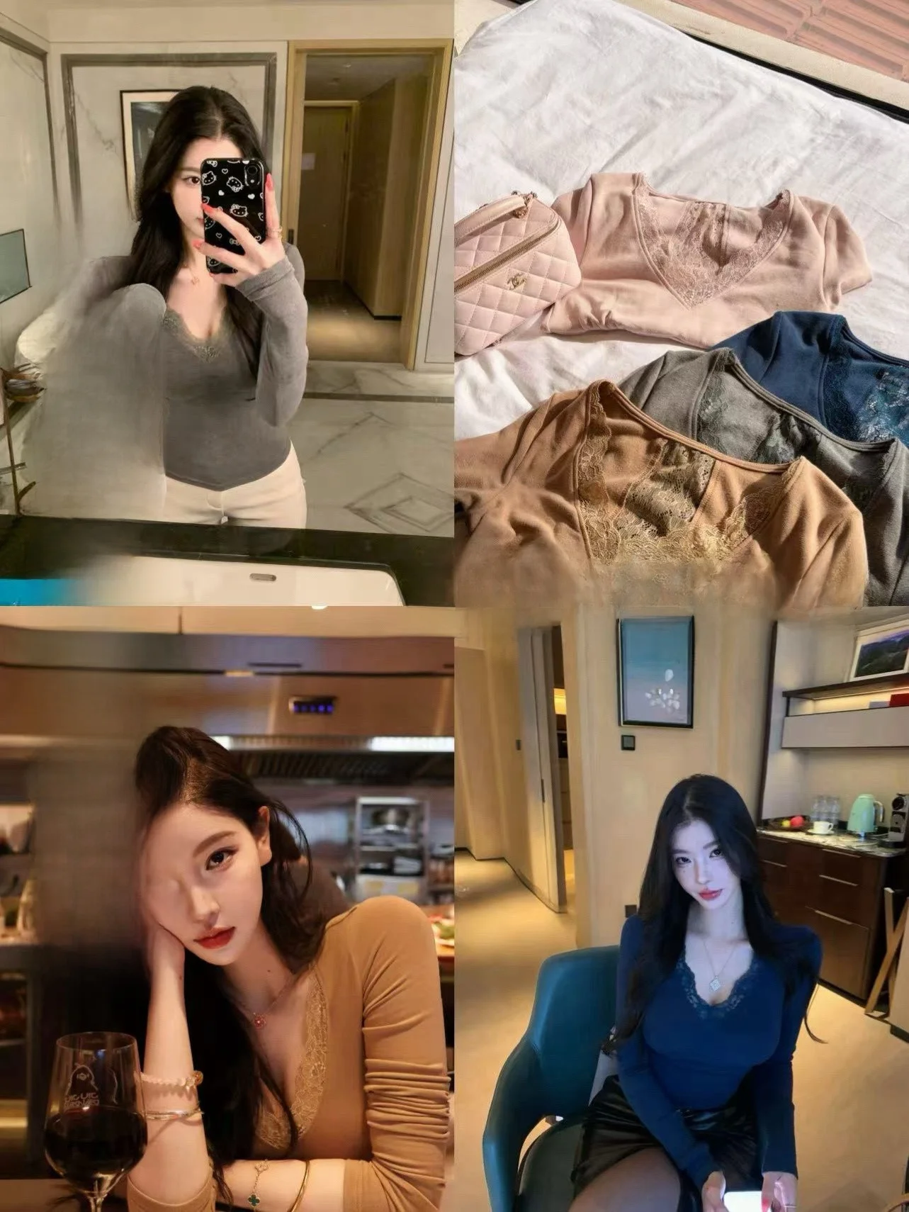 

Sally Garden Lace V-ne Bal Long Sve Autumn Winter T-irt Women's Base irt Thin Fce Casual Sle Slim Fit Pure...