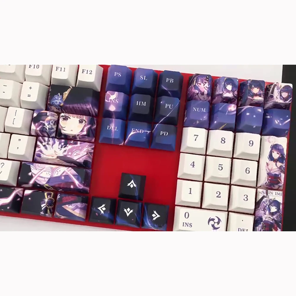 1 Set PBT Sublimation Keycaps Two Dimensional Cartoon Anime Gaming Key Caps OEM Profile Backlit Keycap For Genshin Impact Hu Tao