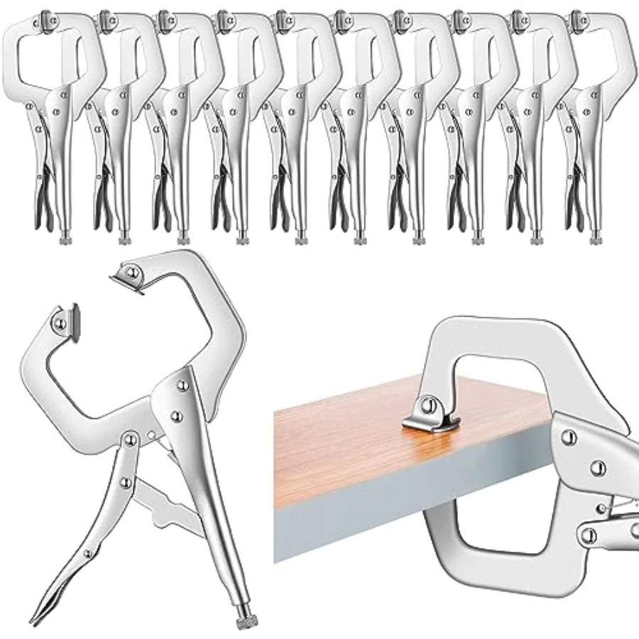 

10 Pcs Locking C Clamp Locking Pliers Adjustable Welding Clamp with Regular Tip and Swivel Pad for Shop Home Farm and Auto Work