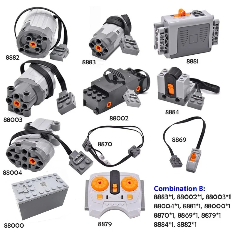 Piezas técnicas, bloques de construcción, modelo electrónico, funciones de potencia MOC, Motor, velocidad IR, receptor de Control remoto, caja de batería, Juguetes DIY