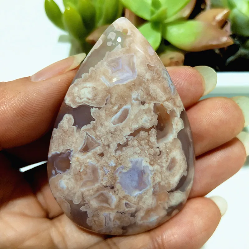 Natural Stone Cherry Blossom Agate Pendant Spiritual Meditation Treatment Stone Yoga Exercise Stone Feng Shui Crystal Ornament