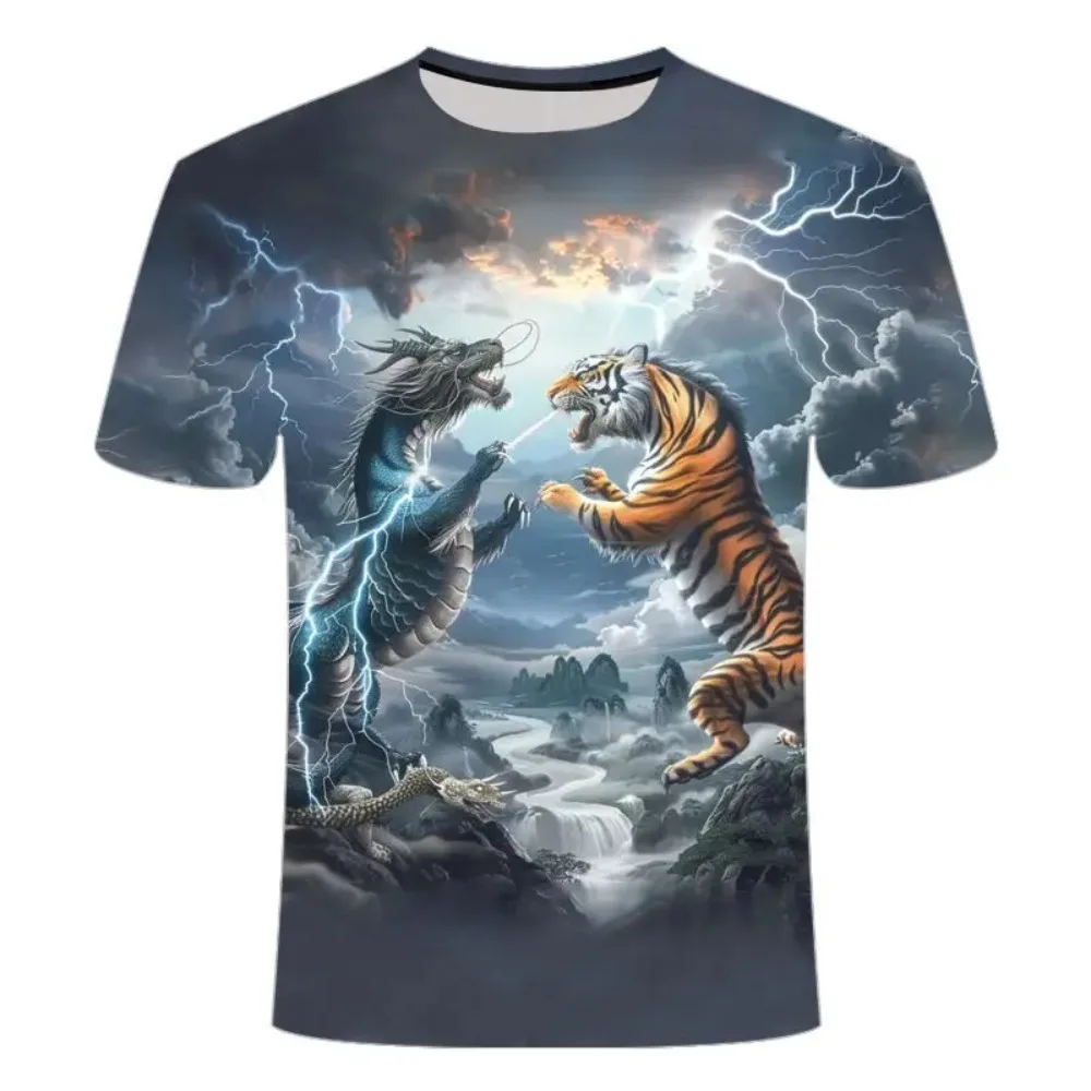 

Летняя футболка с мощным рисунком тигра имеет стильную рубашку с короткими рукавами. Детская футболка. Мужские рубашки. Женские футболки.