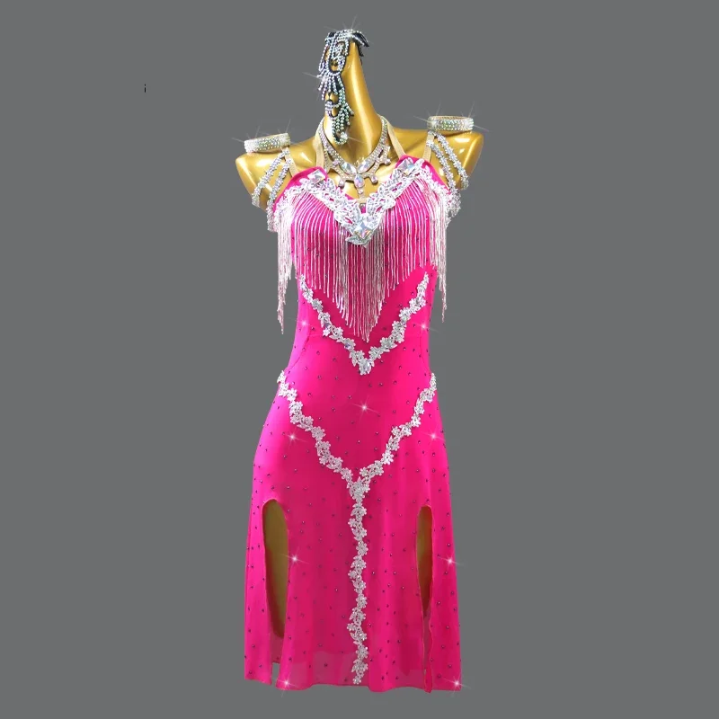 

Women Latin Dance Dress New Sexy Stage Costume Samba Practice Clothes Ball Line Skirt For Girls 2024 Female Suit Prom Party Wear