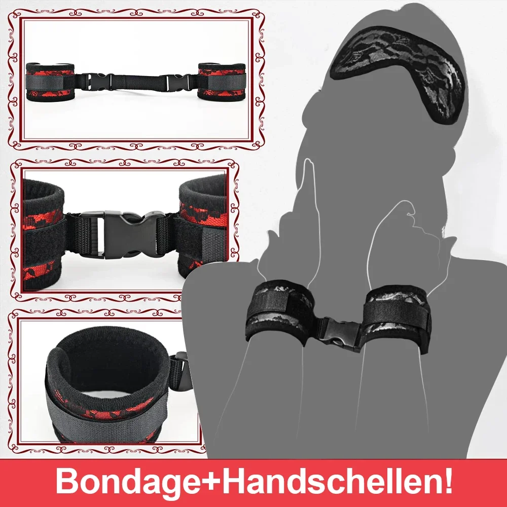 Bondage Gear Sex BDSM Kit Adult Handcuffs Restraint Straps Eye Mask Collars for Couples Sex Bondage Wrists Cuffs Couple Games