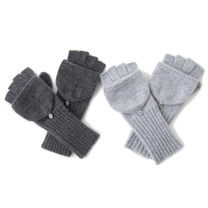 Birdtree Winter Mitten Warm Knitted Fingerless Gloves, Flip Mittens for Men Women, Student Half Thicken Finger Gloves S68022JF