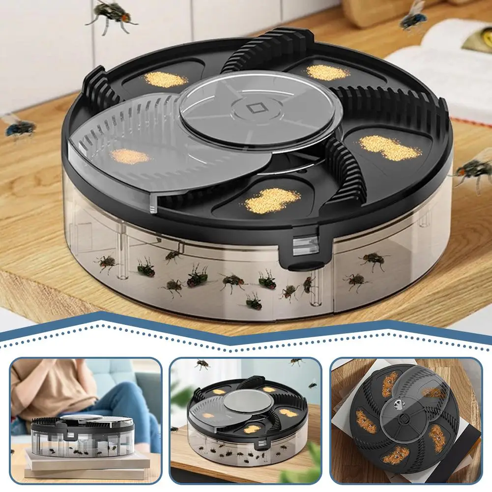 Premium USB Plug-In Electric Fly Trap, Automatic Indoor Fly Catcher with Bait Tray, Non-Toxic Reusable Fly Killer, Pest Control