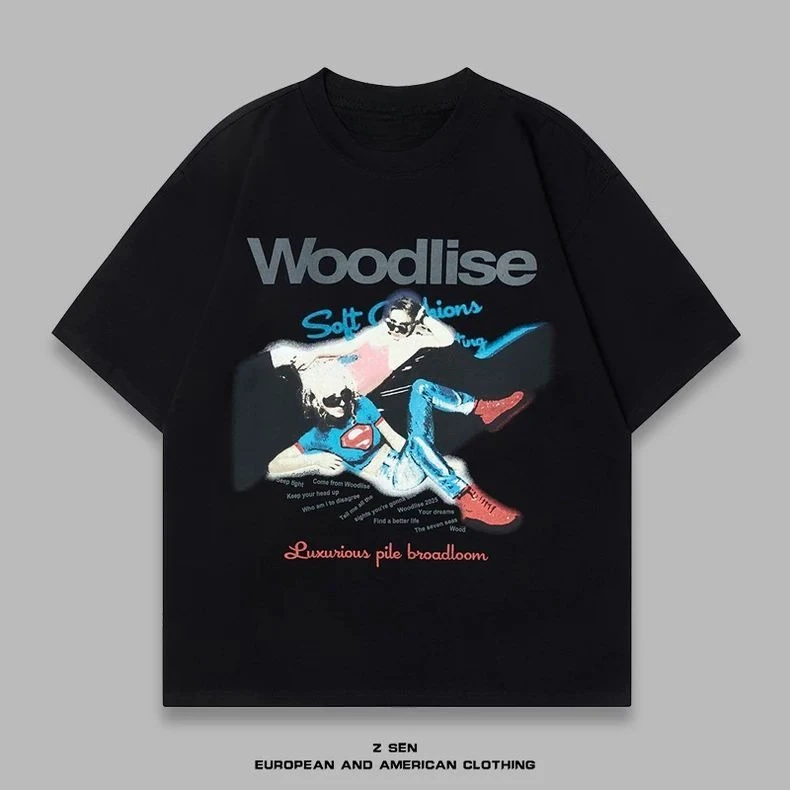 

Retro Hip-hop Singer Cotton Print Summer Men's and Women's Fashion Versatile Top Summer Trendy Brand Print T-shirt
