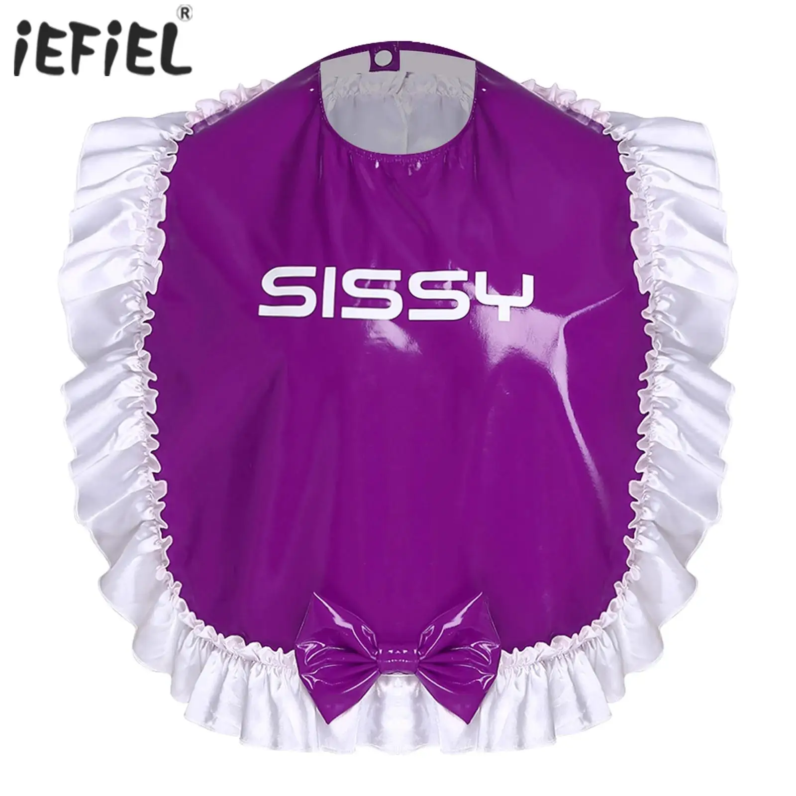 Baberos para Hombre con Estilo Femenino, con Ribete de Cuero PU Brillante Satinado con Volantes, Estampado de Letras y Detalle de Lazo, Cierre de Botones, Disfraz