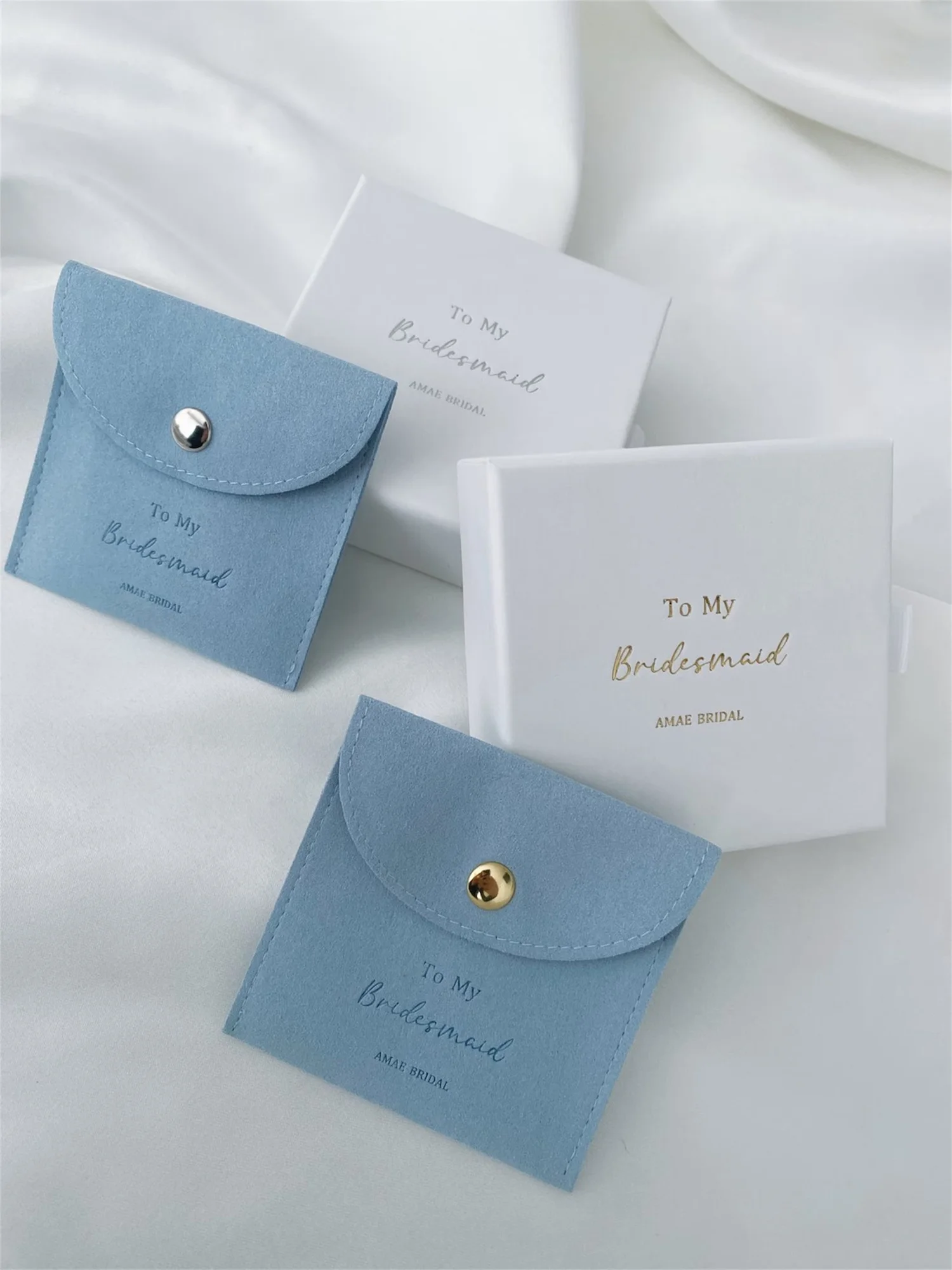 

Blue Bridesmaid jewellery gift box and pouch maid of honour wedding present bridal party sage gift bride earrings bracelet box j
