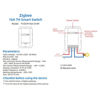 JAS-For Tuya Zigbee Smart Switch with Temperature Sensor 16A 3000W Wireless Smart Switch for Alexa Google Home Yandex Alice