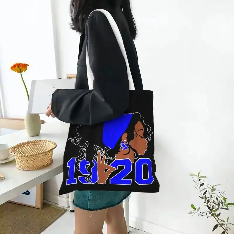 Funny Women Zeta-1920 Hand Sign Pretty Phi-Beta Afro Hair Shopping Tote Bag riutilizzabile Canvas Grocery Shoulder Shopper Bag