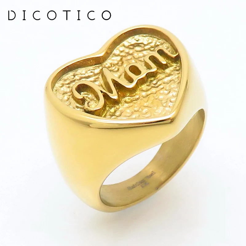 Mother's Day Stainless Steel Rings For Women Girl Gold Silver Color Shiny Zircon MOM Letters Heart Rings Knuckle Luxury Jewelry