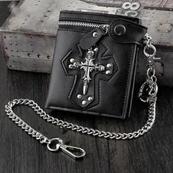 Cartera de cuero PU para hombre, billetera de motociclista Retro con remaches plegables, pantalones antirrobo, bolso de cadena, bolso de mano gótico Punk Rock para hombre, Walltes