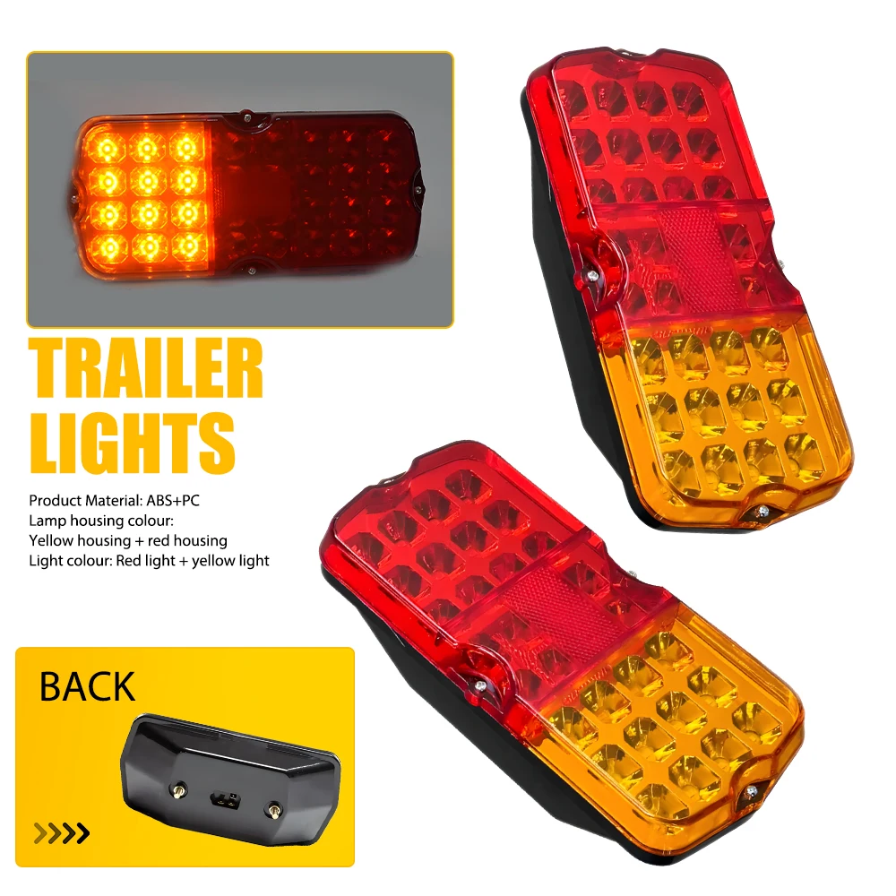 

2Pcs Red + Amber Tail Lights Rear LED Lamp For Truck Car Trailer Tractor 12V Accessories Ultra Bright Waterproof IP68 Universal