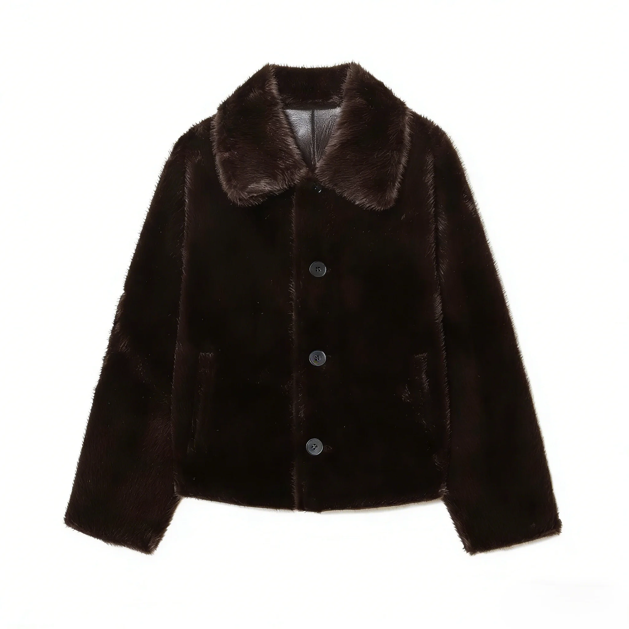 2026 Autumn/Winter New Arrivals Dark Brown Long-Sleeve Faux Leather Reversible Jacket Stylish and Unique Women's Jacket