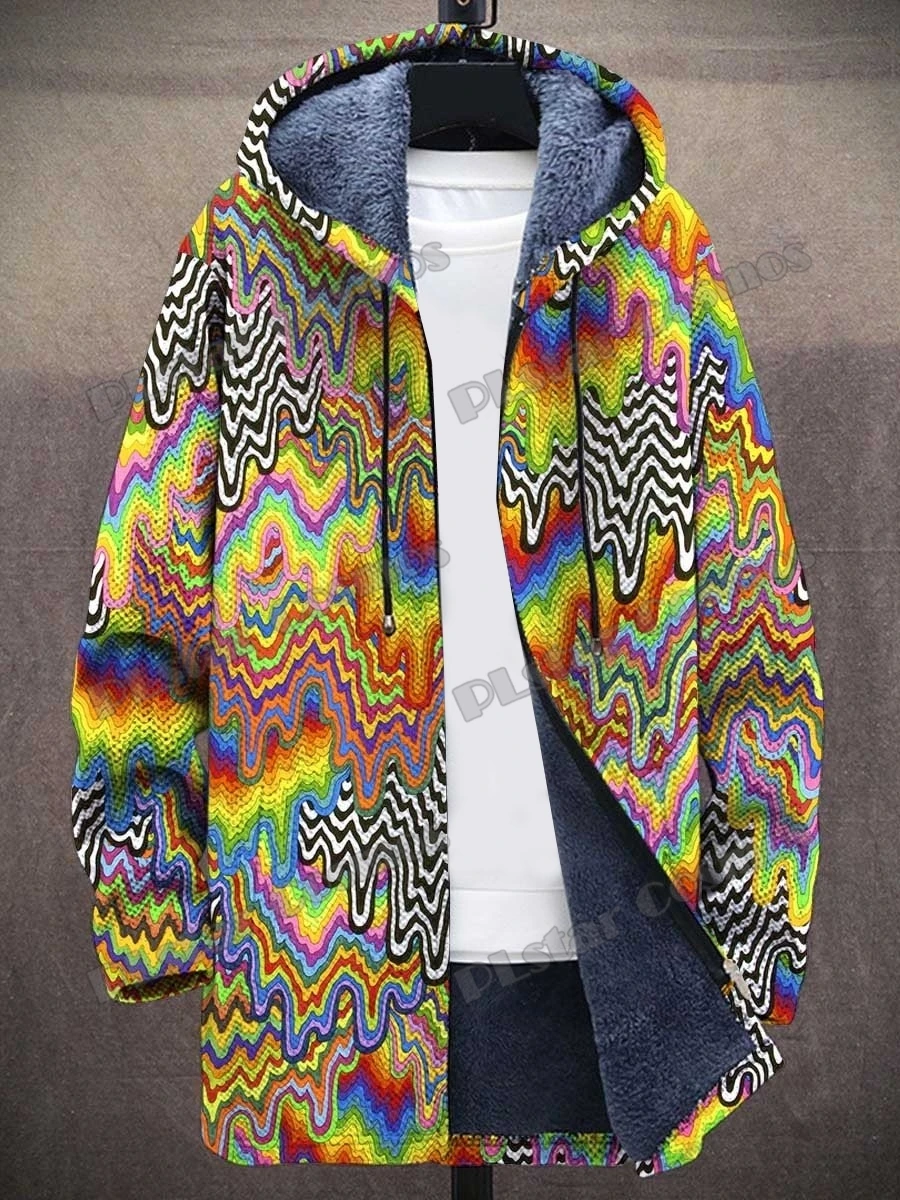 Hippie Colorful & Vintage Skull Pattern 3D Printed Men\'s Fashion Plush Thick Hooded Coat Winter Casual Warm zipper jacket CM22