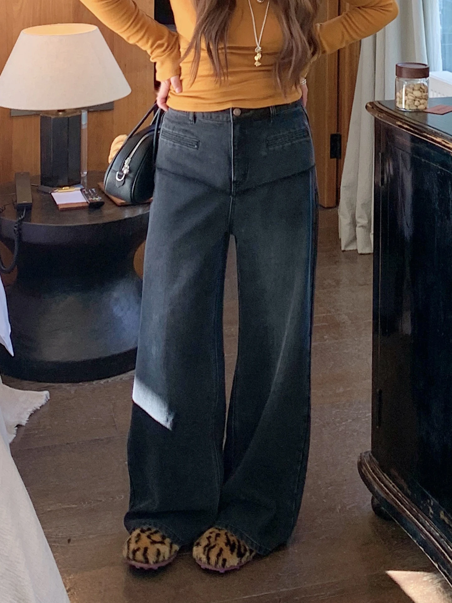 

Женские утепленные джинсы Gold Day Zhi с широкими штанинами, на флисовой подкладке, с высокой талией, повседневные, больших размеров, утягивающие, зимние, новинка