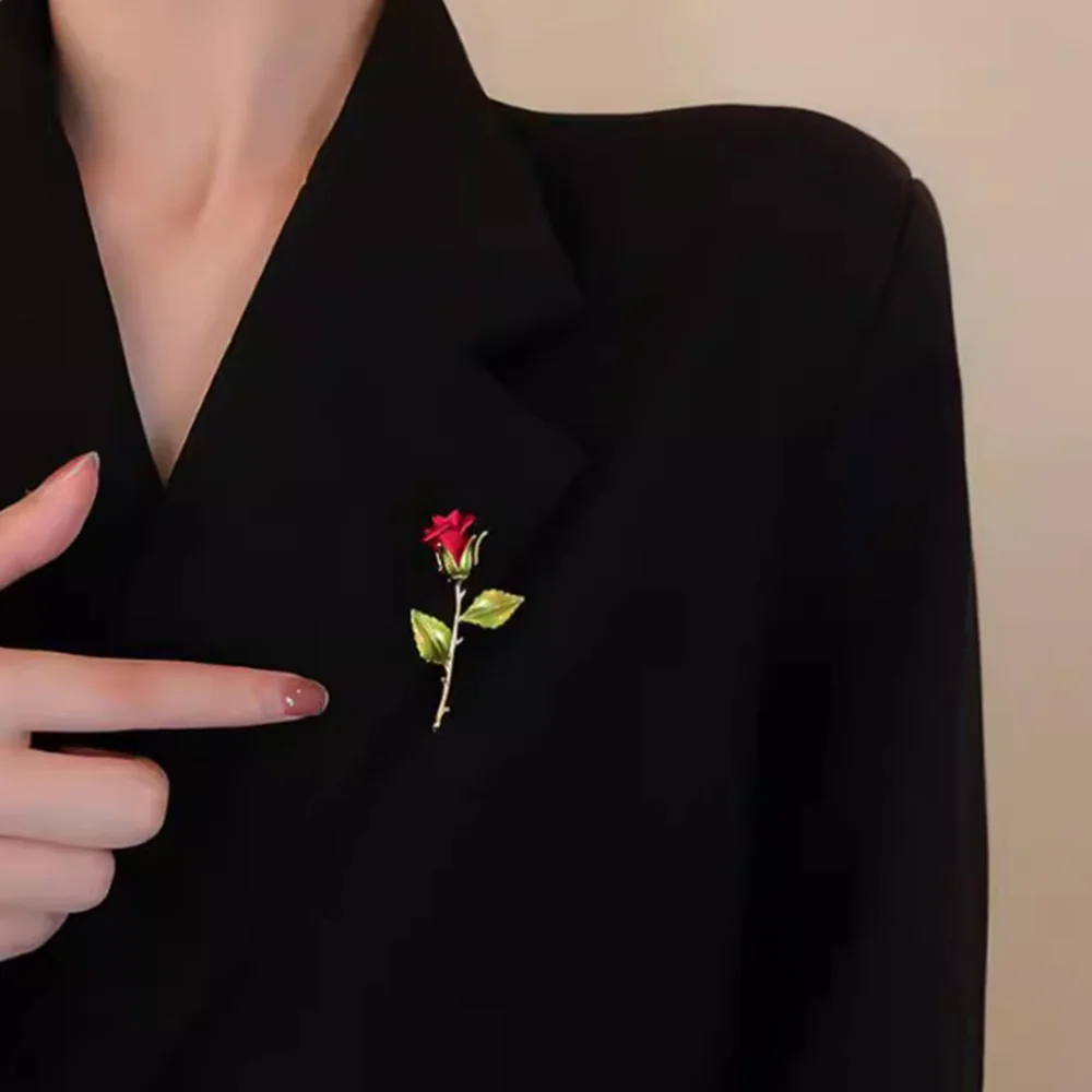 Fashionable colorful enamel rose zircon brooch, anti-exposure pin for women, metal button to fix clothes, wedding party gift