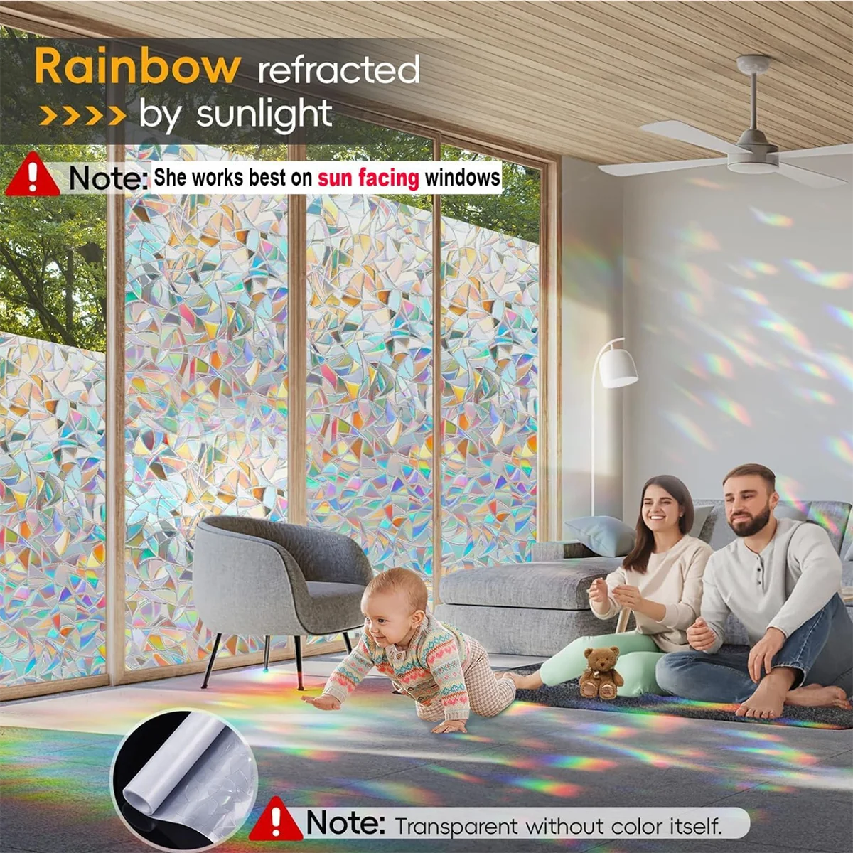 Regenbogen-Blumen-Sonnenfänger, Sichtschutzfolie, UV-Schutz, Glas, statisch haftendes Dekor für Badezimmertür, Küche – Detail 6