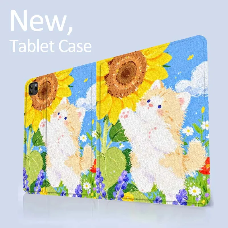 حافظة بنمط توضيحي على شكل قطة لطيفة لجهاز iPad Pro 10th 11th 5th 6th 7 8 9 2 gen 11 13 M4 M5 10.2 9.7 12.9 10.5 10.9 بوصة