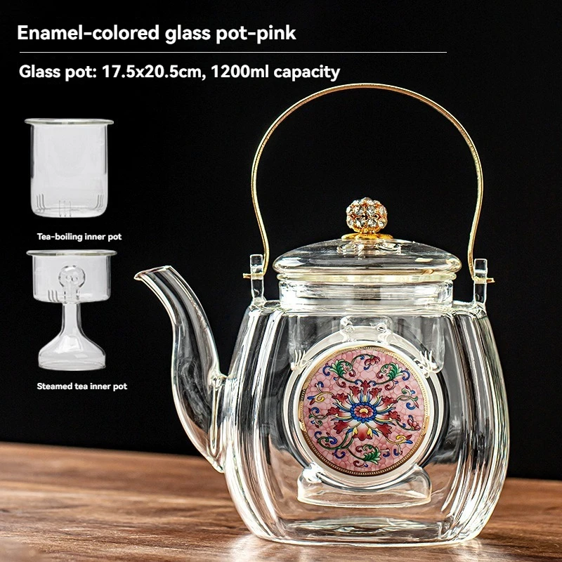 Chinese Traditional Enamel Lotus Teapot With Handle Electric Ceramic Stove Combo Heat Resistant Glass Water Kettle For Home Tea
