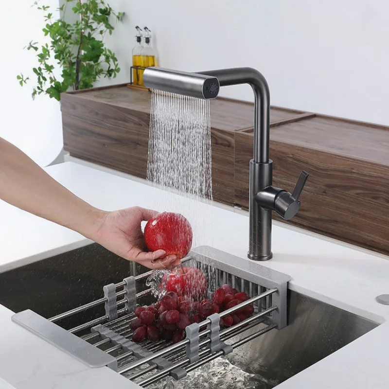 

New Waterfall Kitchen Faucet Pull Out Stream Sprayer Hot Cold Single Hole Deck Mounted Water Sink Mixer Wash Tap For Kitchen