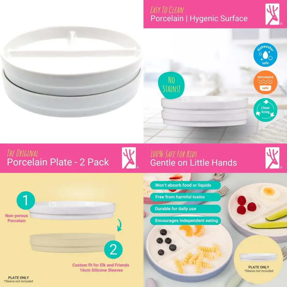 

детские фарфоровые белые тарелки 6,7 дюйма | разделенные тарелки | подходит для детей/малышей | Сейф для микроволновой печи и посудомоечной машины | нескользящий | закуска