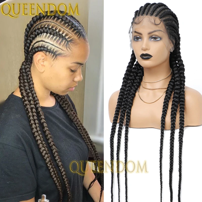 Synthetic Box Braid Wig For Afro Women 36 Inch Jumbo Heat Resistant Cornrow Plaits Braided Wigs Faux Locs Dutch Twins Braids Wig