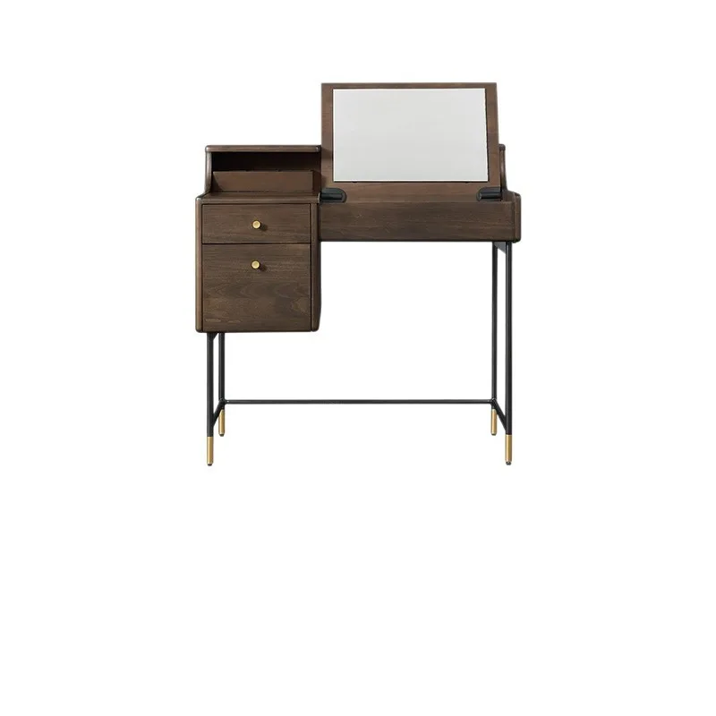 

Italian minimalist solid wood flip dresser master bedroom storage cabinet integrated walnut light luxury makeup table