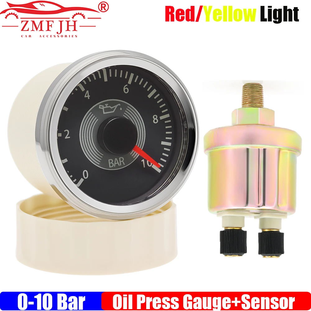 

Retro Vintage Classic 0-10 Bar Oil Pressure Gauge Yellow WHITE LED 2" 52mm Oil Pressure Meter with Sensor 1/8NPT for Car Boat